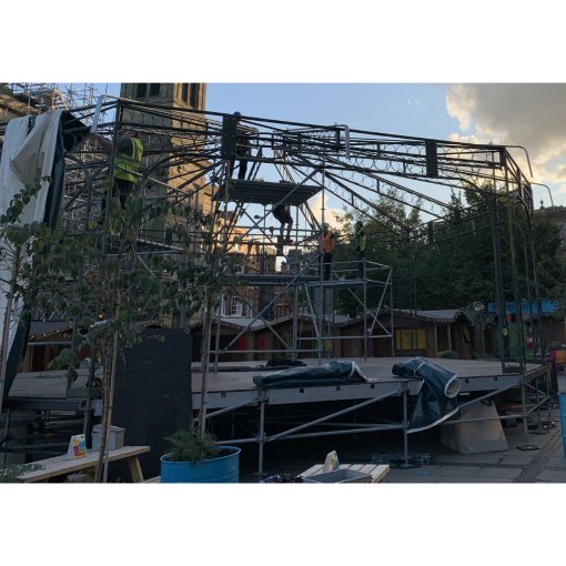 Bandstand Structure Complete with Layher Stage Decking and Scaffold Grid