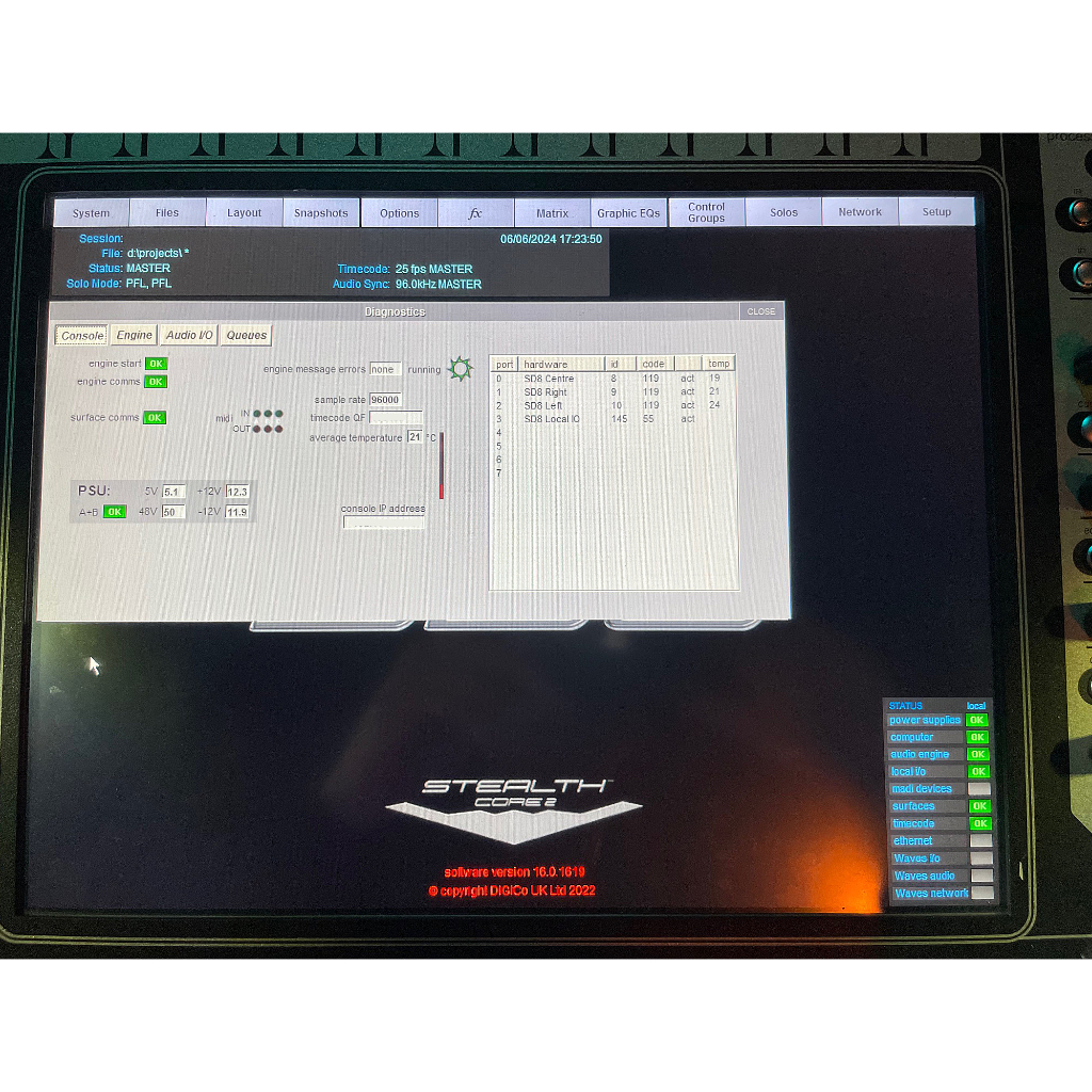 Digico SD8 Titanium, Waves, D2 Rack and 65M multi Package