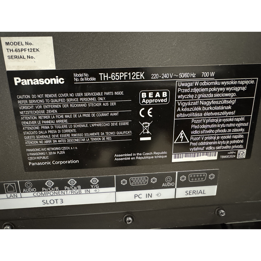 Panasonic 65" TH-65PF12EK High Definition Plasma Display