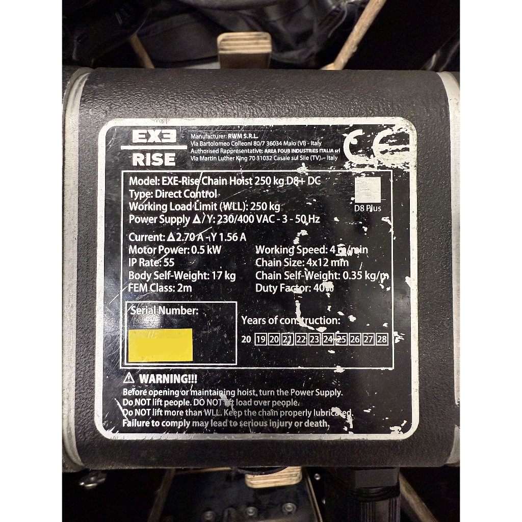 EXE Rise D8+ 250kg DC with 18m chain
