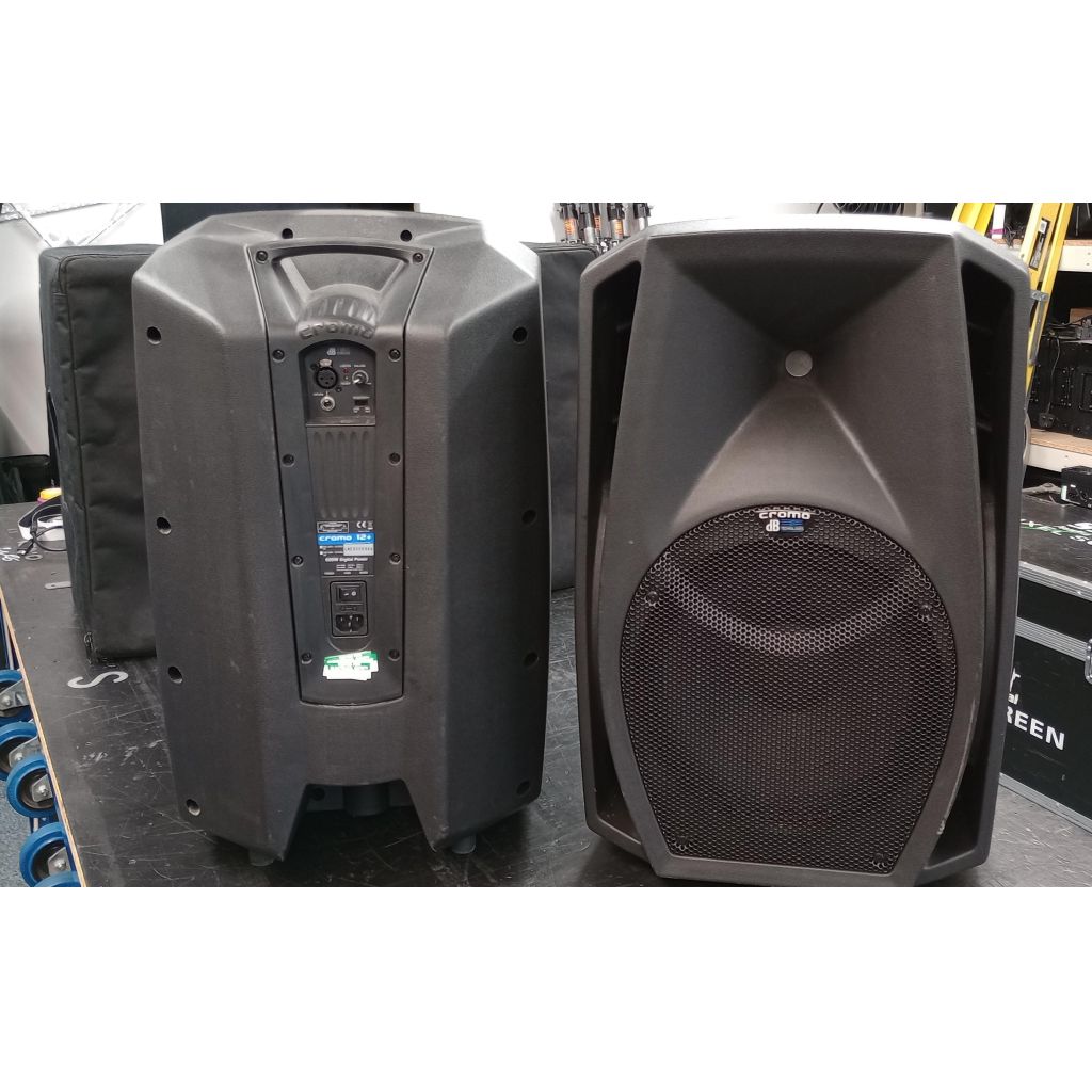 DB Technologies CROMO 12+ full range 600w active PA speakers and transit covers.