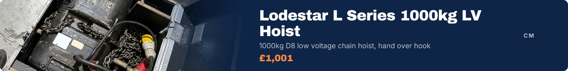 CM Lodestar L Series 1000kg LV Hoist, 1000kg D8 low voltage chain hoist, hand over hook
